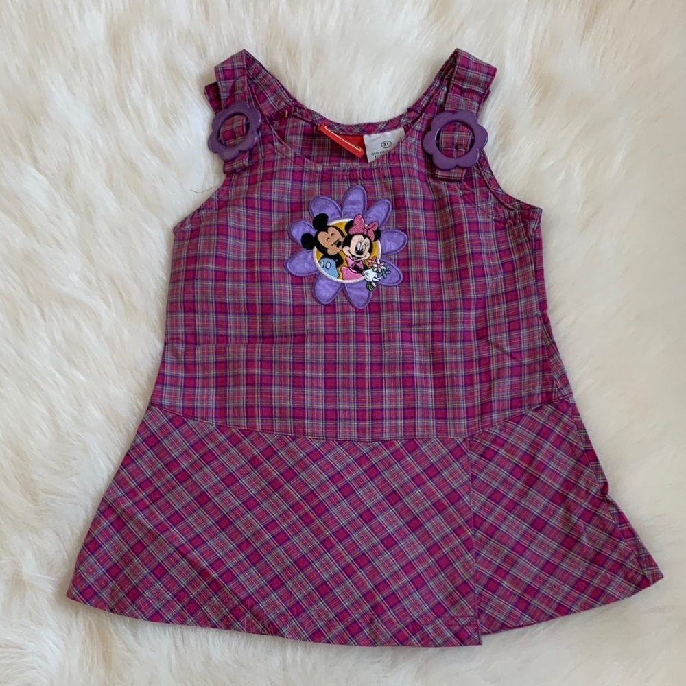Disney Mickey Charming Purple Plaid Kids Dress with Cartoon Patch